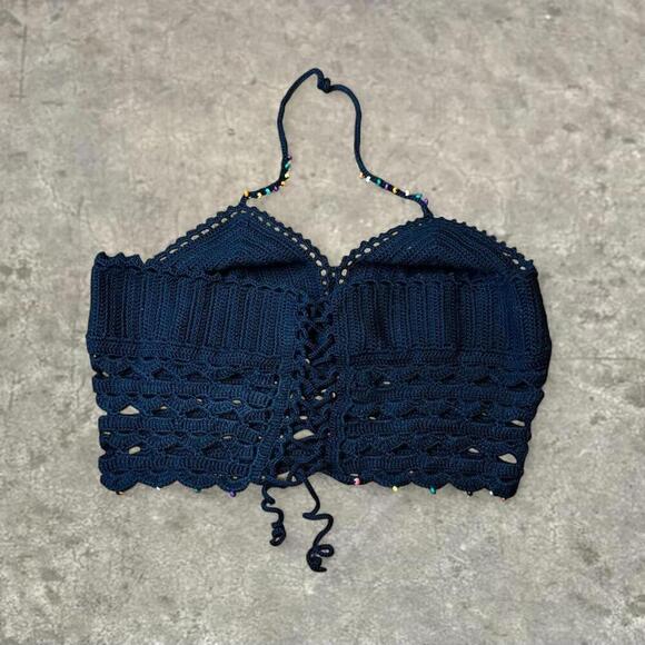 Fairy Babydoll Knit Black Adjustable Handmade crochet cami crop top - Picture 4 of 6